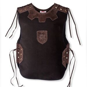 Boy’s Short knight's tunic Black Leather Linen Fantasy Wear Cosplay Medieval